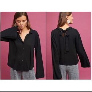 Anthropologie Cloth and Stone Small Black Tie Back Button Down Long Sleeve